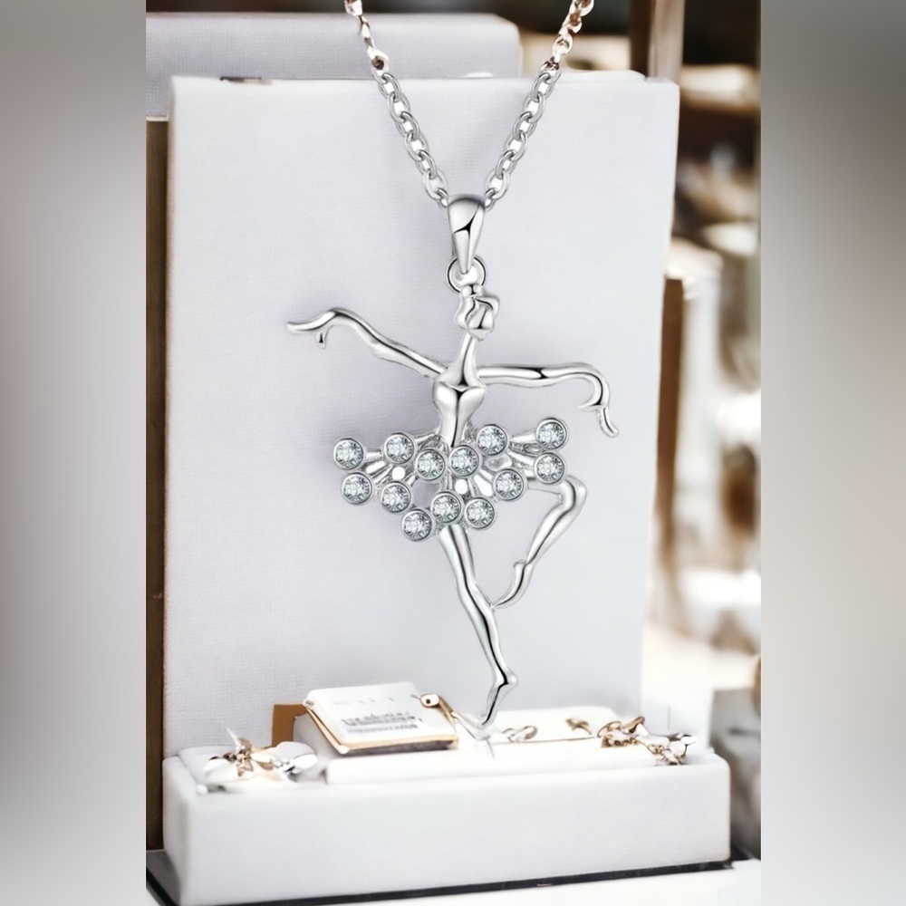 Ballerina Necklace Contemporary Ballet Artsy Sparkling Rhinestone Tutu - Picture 4 of 11